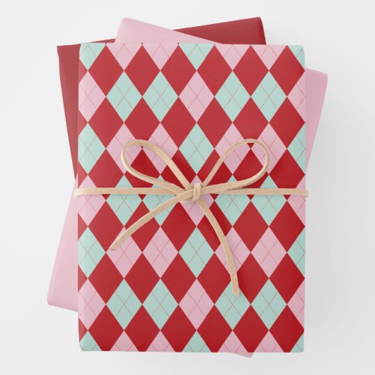 Rosa und grüne Weihnachtsfeier Raute Geschenkpapier Set (Beispiel)