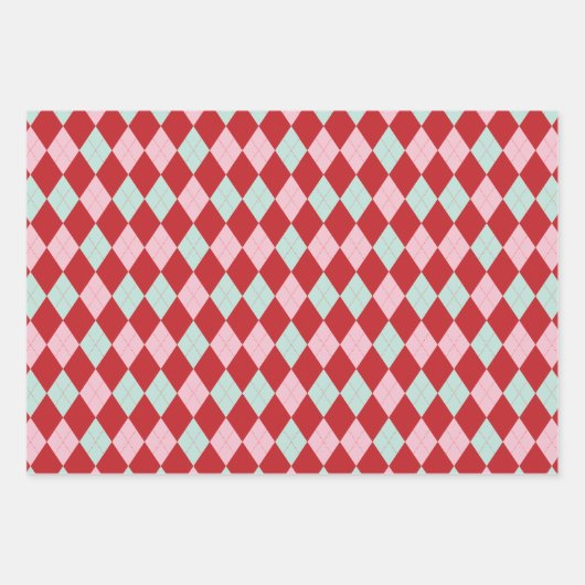 Rosa und grüne Weihnachtsfeier Raute Geschenkpapier Set (Vorderseite)