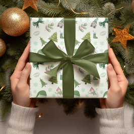 Rosa und grüne Weihnachtsfeiertage Geschenkpapier Set