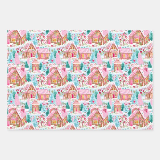 Rosa und grüne Weihnachtsgingerbäume Geschenkpapier Set (Vorderseite 2)