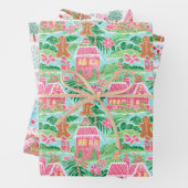 Rosa und grüne Weihnachtsgingerbäume Geschenkpapier Set (Beispiel)