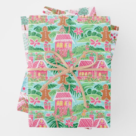 Rosa und grüne Weihnachtsgingerbäume Geschenkpapier Set (Beispiel)