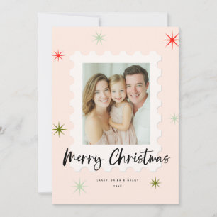 Rosa und grüne Weihnachtsmarke klassisches Design Feiertagskarte