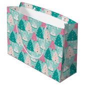 Rosa und grüne Weihnachtsschneekanonen Große Geschenktüte (Rückseite Schrägansicht)