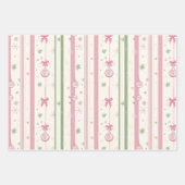 Rosa und grüne Weihnachtsstreifen Geschenkpapier Set (Vorderseite)