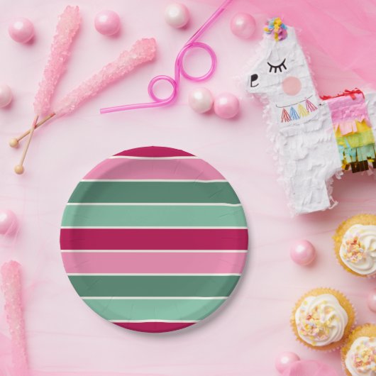 Rosa und grüne Weihnachtsstreifen Pappteller (Party)
