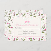 Rosa und grüne Wildblumen mit langer Steppe Hochze RSVP Karte (Vorne/Hinten)