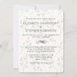Rosa und grüne Wildblumen Muster Hochzeit Einladung