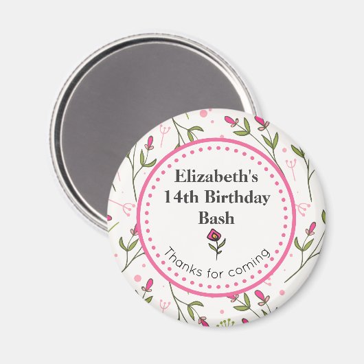 Rosa und grüne Wildblumen Vielen Dank zum Geburtst Magnet (Vorderseite/Rückseite)