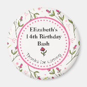 Rosa und grüne Wildblumen Vielen Dank zum Geburtst Magnet (Vorne)