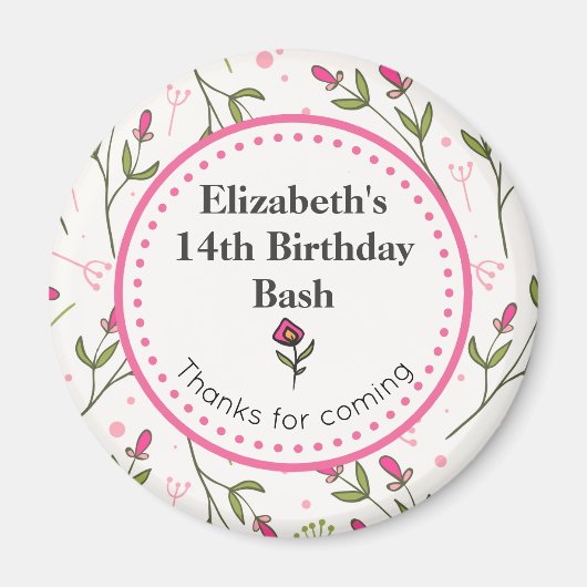 Rosa und grüne Wildblumen Vielen Dank zum Geburtst Magnet (Vorne)