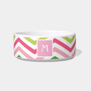 Rosa und grüne Zickzack Monogramm Katzenschale Napf