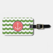 Rosa und grüner Anker mit Wellen-Muster Gepäckanhänger (Vorderseite horizontal)