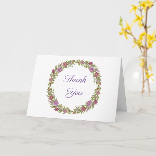 Rosa und grüner Blumenkranz Vielen Dank Karte (Gelbe Blume)