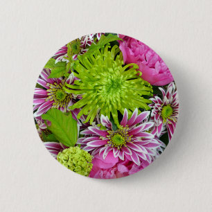 Rosa und grüner Blumenstrauß Button