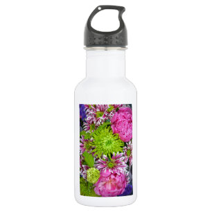 Rosa und grüner Blumenstrauß Edelstahlflasche