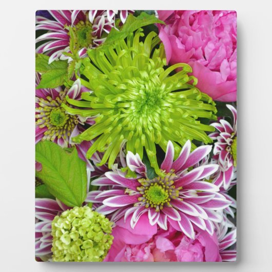 Rosa und grüner Blumenstrauß Fotoplatte (Vorderseite)