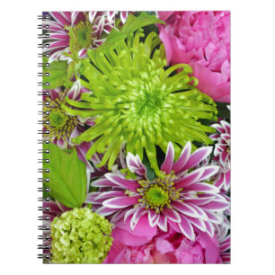 Rosa und grüner Blumenstrauß Notizblock