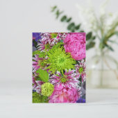 Rosa und grüner Blumenstrauß Postkarte (Stehend Vorderseite)