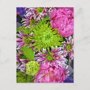 Rosa und grüner Blumenstrauß Postkarte