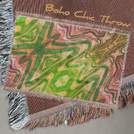 Rosa und grüner Boho Chic Abstrakt Decke