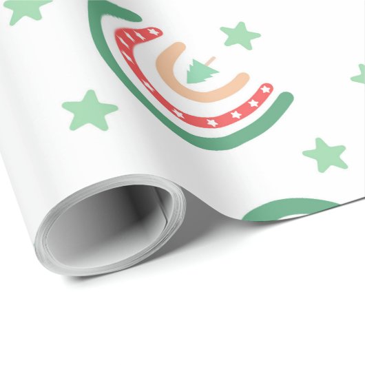 Rosa und grüner Boho Regenbogen Geschenkpapier (Rolleneckpunkt)