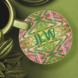 Rosa und grüner Boho Sandstone mit Initialen Getränkeuntersetzer