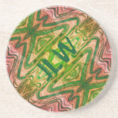 Rosa und grüner Boho Sandstone mit Initialen Getränkeuntersetzer (Vorne)