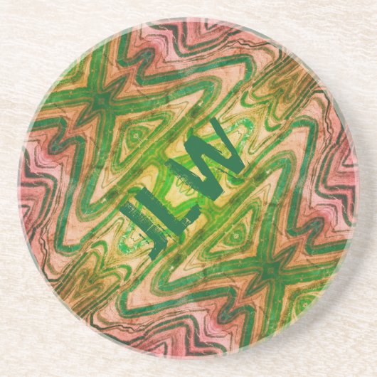 Rosa und grüner Boho Sandstone mit Initialen Getränkeuntersetzer (Vorne)