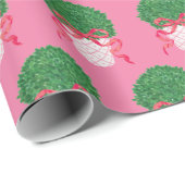 Rosa und grüner Boxwood Bow Weihnachten Geschenkpapier (Rolleneckpunkt)