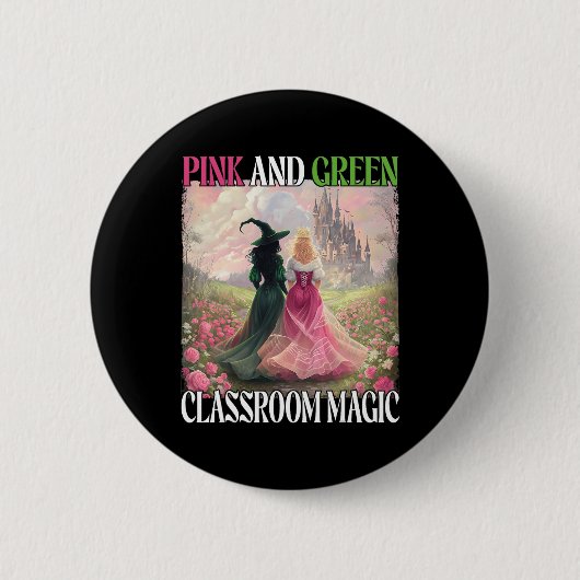 Rosa und grüner Clroom Magic Hexenmeister Hallowee Button (Vorderseite)