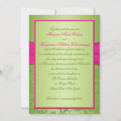 Rosa und grüner Damast-mit Monogramm Einladung (Rückseite)