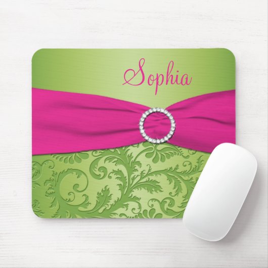 Rosa und grüner Damast Mousepad (Mit Mouse)