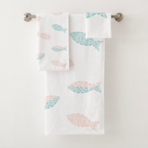 Rosa und grüner Fisch Badhandtuch Set