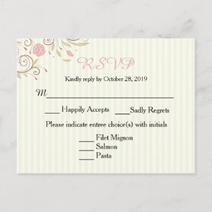 Rosa und grüner Floral Stripe Hochzeit RSVP Post C Einladungspostkarte