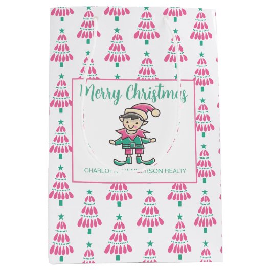 Rosa und grüner froher Weihnachtsbaum Mittlere Geschenktüte (Vorderseite)