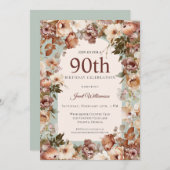 Rosa und grüner Garten Blumenarsch 90. Geburtstag Einladung (Vorne/Hinten)