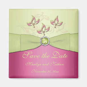 Rosa und grüner Gastgeschenk Hochzeits-Magnet Magnet