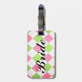 rosa und grüner Gingham "Braut" Gepäckanhänger (Rückseite vertikal)