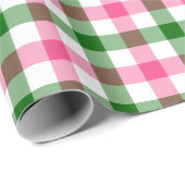 Rosa und grüner Gingham Geschenkpapier (Rolleneckpunkt)