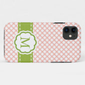 Rosa und grüner Gingham mit Monogramm Case-Mate iPhone Hülle (Rückseite (Horizontal))