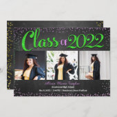 Rosa und grüner Glitzer Foto Abschluss Einladung (Vorne/Hinten)