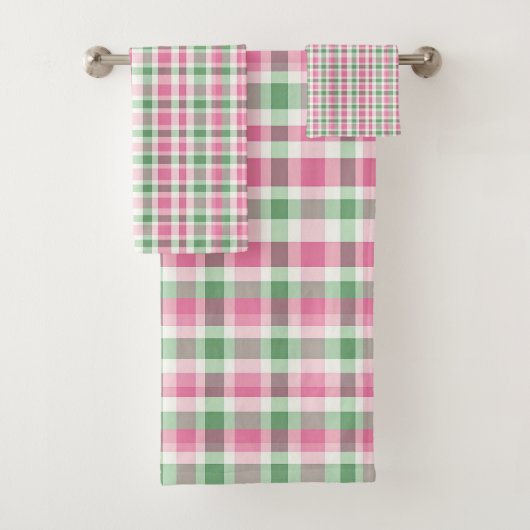 Rosa und grüner Karierter Karton Gemustert Badhandtuch Set (Insitu)