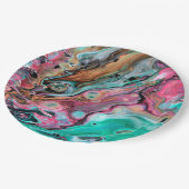 Rosa und grüner Marmor Pappteller (Schrägansicht)