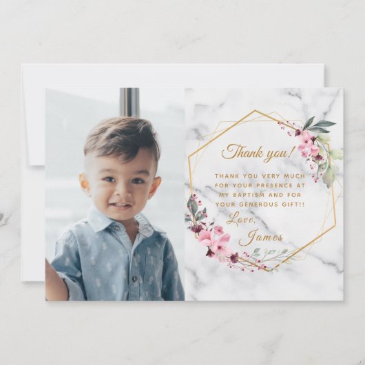 Rosa und grüner Minimalistischer weißer Marmor Dankeskarte (Vorderseite)