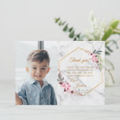 Rosa und grüner Minimalistischer weißer Marmor Dankeskarte (Stehend Vorderseite)