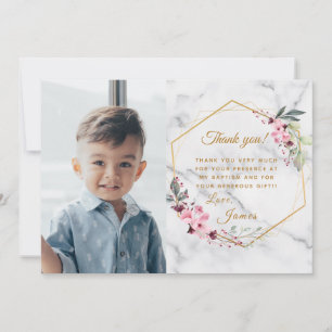 Rosa und grüner Minimalistischer weißer Marmor Dankeskarte