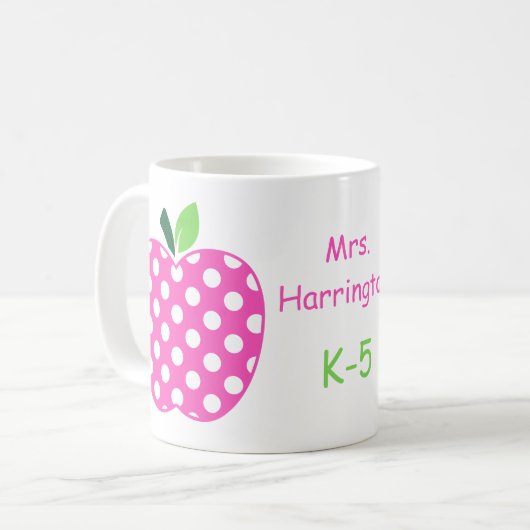 Rosa und grüner Polka Dotapfel Kaffeetasse (Vorderseite Links)