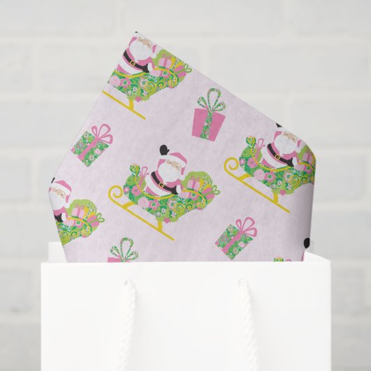 Rosa und grüner Preppy Palm Beach Weihnachtsmann Seidenpapier (Geschenktüte)