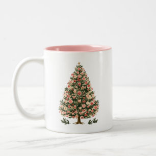 Rosa und grüner Retro-Weihnachtsbaum Zweifarbige Tasse